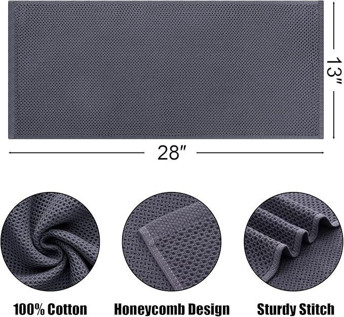 Kitinjoy 100% Cotton Waffle Weave Kitchen Towels, 6-Pack Super Soft and Absorbent Dish Towels for Drying Dishes, Kitchen Hand Towels, 13 in x 28 in, Dark Grey