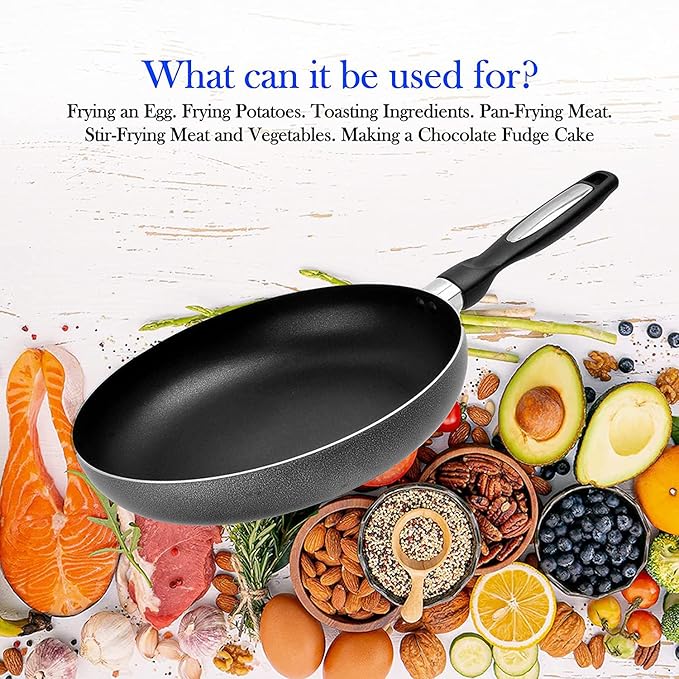 Alpine Cuisine Aluminum Fry Pan 9.5 Inch Nonstick Coating Gray, Frying Pans Nonstick for Stove with Stay Cool & Comfortable Handle, Durable Nonstick Cookware, Ideal for Family & Dishwasher Safe