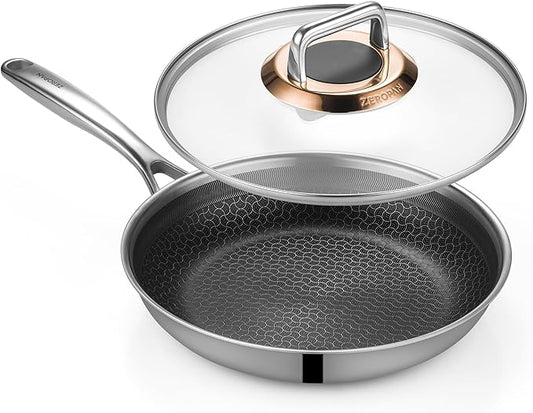 ZEROPAN Hybrid Nonstick 12-Inch Frying Pan with Lid,Non stick Frying Pan,PFAS PFOA PTFE Free,Stay-Cool Handle, Dishwasher-Friendly, Oven-Safe Up to 600°F, Induction Ready, Compatible with All Cooktops