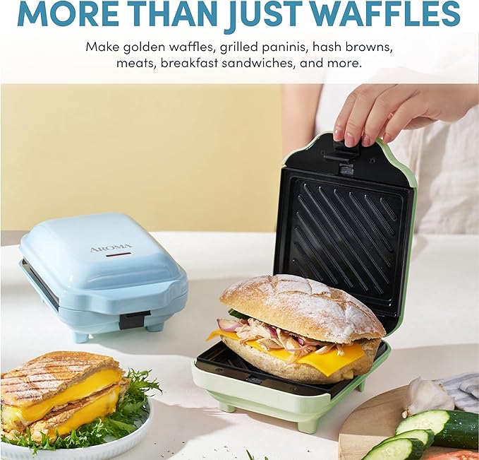AROMA® 3-in-1 Panini Press, Sandwich Grill, and Waffle Maker with Removable Ceramic Coated Plates