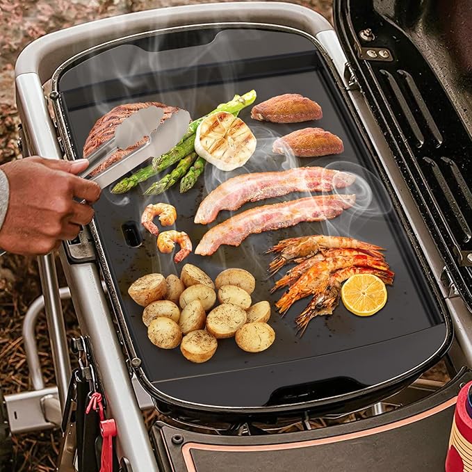 Onlyfire Ceramic Coated Full Size Griddle Insert for Weber Traveler Portable Gas Grill, BBQ Grill Griddle for Outdoor Cooking, Black