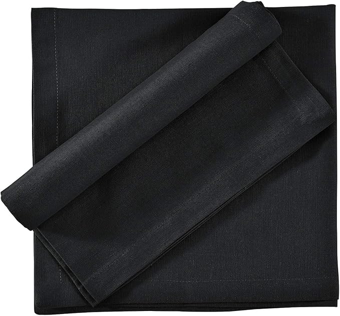 FINGERCRAFT Cloth Napkins, Cotton Linen Mitered Corner Soft Durable Washable Eco-Friendly Napkins Cloth 12 Pack, 18x18 inch Premium Quality for Home Hotel Parties Christmas Wedding Dinner Black