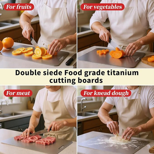 2Pack Titanium Cutting Board,Double Sided Food titanium Grade Metal Non-Toxic titanium Cutting Boards,Easy to Clean,Dishwasher Safe(large size18*12large)