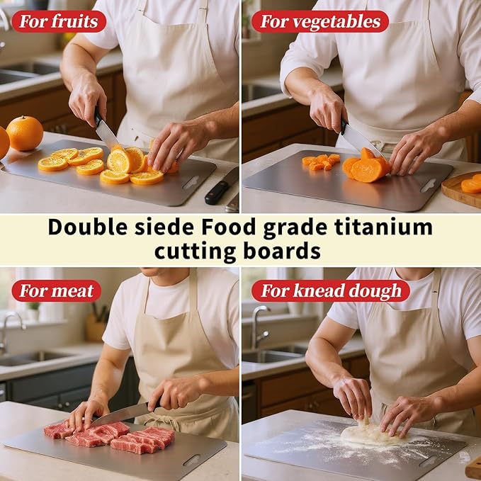 LNWQSQRTitanium cutting board for kitchen with Juice Groove,Scratch Resistant,Double-Sided Non-Toxic cutting board for kitchen Meat,Vegetables andFruits,Dishwasher Safe(15inch*11inch）