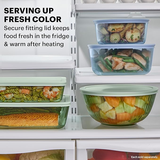 Pyrex Colors Tinted 4-PC, Small/Medium Glass Mixing Bowls With Lids, Nesting Space Saving Set of Bowls For Prepping and Baking, 1.3QT & 2.3QT