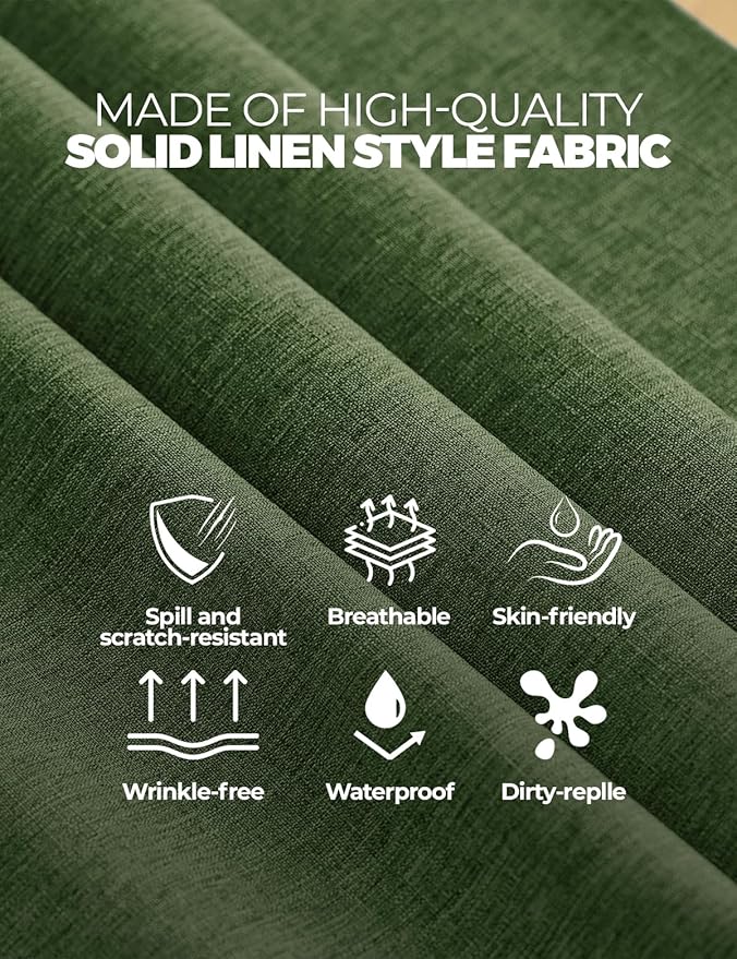 Waterproof Faux Linen Rectangle Tablecloth, Spillproof Wrinkle Free Outdoor Reusable Table Cloth for Patio,Holiday,Banquet,Party,Buffet Dinner (Oblong,60 x 120 Inch (10-12 Seats),Dark Green)