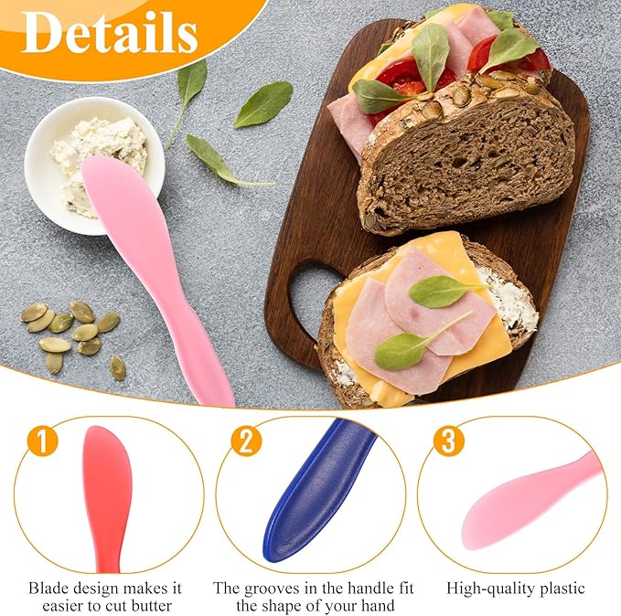 SHENLIU 40 Pcs Plastic Butter Spreader, Multi Purpose Knife Spreader Tools Kitchen Frosting Knives Red Yellow Blue Pink for Cheese Cream Icing Jam Sandwich