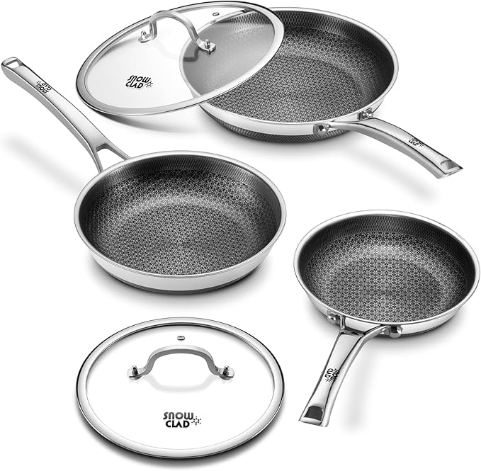 Yonida Non Stick Frying Pans with 2 Lids, 8+10+12 inch, Hybrid Frying Pans Set Nonstick,Skillets Stainless Steel Upgrade, Dishwasher & Oven-Safe, Induction Compatible Cooking Pan, PFOA Free Cookware
