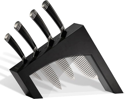Casaware 5pc Knife Block Set (All Purpose, Chef, Serrated Utility, Paring, Knife Block) (Black)