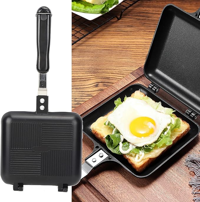 Aluminum Alloy Household Sandwich Maker Bakeware Double-Sided Non-Stick Frying Flip Square Pan Panini Maker for Breakfast Outdoor Use