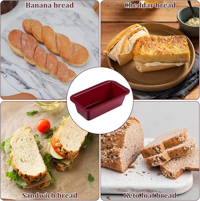IMengjbang 12 Pcs Silicone Mini Loaf Pan, Nonstick Silicone Bread Baking Pans Rectangle Baking Molds for Small Loaf Mini Cake Bread Meatloaf (Red, 6.1 x 3.3 x 1.8 Inch)