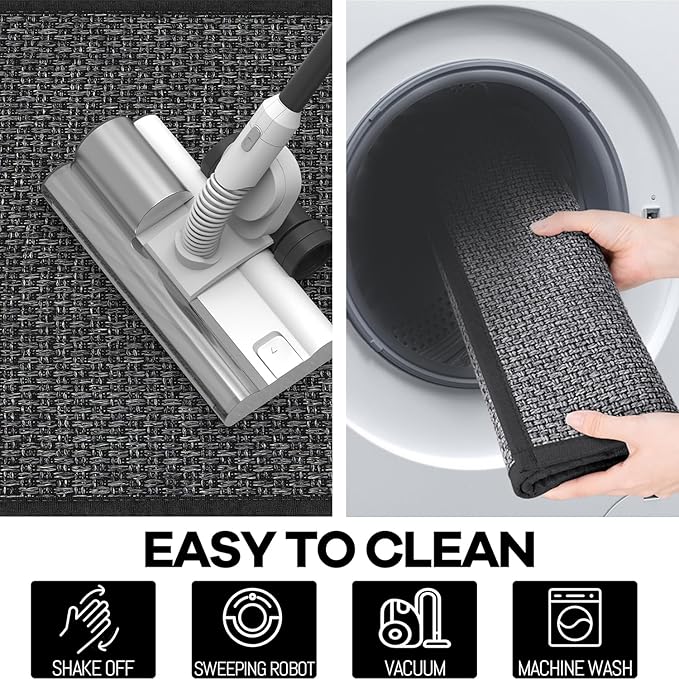Kitchen Rug, Rubber Non Slip Kitchen Rugs Washable, Absorbent Runner Mat for Floor, Machine Washable Standing Mats for in Front of Sink, Door, Laundry, Entryway, Hallway (Black, 70" × 20")