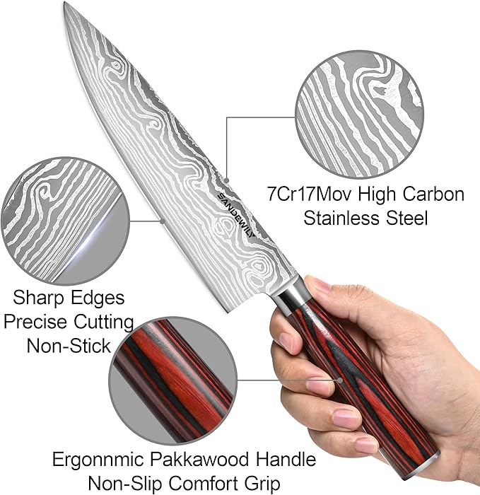 3-Piece Kitchen Knife Set, Japanese Style High Carbon Stainless Steel Chef Knives with Sheaths for Daily Home Use