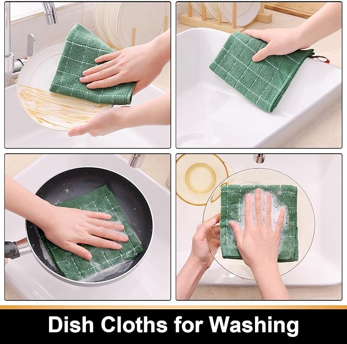 Mordimy 100% Cotton Terry Cloth Dish Cloths, Soft and Absorbent Checkered Dish Towels, Quick Drying Dish Rags for Washing Dishes, 12 Pack, 12 x 12 Inches, Pink