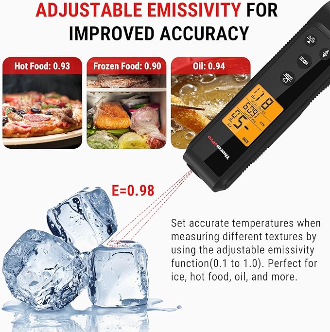 ThermoPro 2-in-1 Instant Read Thermometer for Cooking, Infrared Thermometer Cooking Thermometer with Meat Probe, Non-Contact Laser Meat Thermometer for Griddle Grill Pizza Oven HVAC Pool, Black