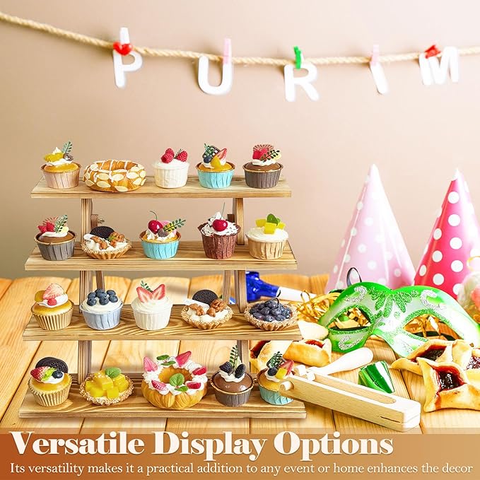 Wooden Cupcake Stand 4 Tier Cupcake Stand Rustic Wood Cake Stand for 24 Cupcakes Wedding Cupcake Display