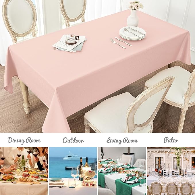 Rectangle 4 Feet Tablecloth 60x84 inch Linen Textured Table Cloth Stain and Wrinkle Resistant Washable Polyester, Decorative Table Cover Waterproof for Dining, Buffet and Camping, Pink