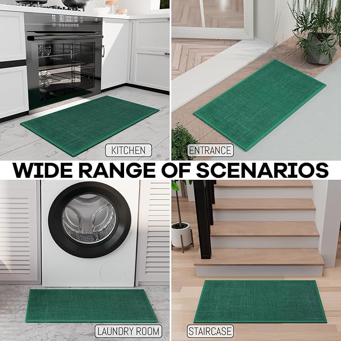 Kitchen Rug, Rubber Non Slip Kitchen Rugs Washable, Absorbent Runner Mat for Floor, Machine Washable Standing Mats for in Front of Sink, Laundry, Entryway, Hallway (Dark Green, 30" × 17.3")