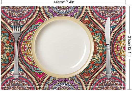 Boho Mandala Placemats Mexican Ethnic Traditional Pattern with Geometric Plaids Abstract Flower Set of 4 for Restaurant Home Kitchen Holiday Picnic Party Decor 12x18in
