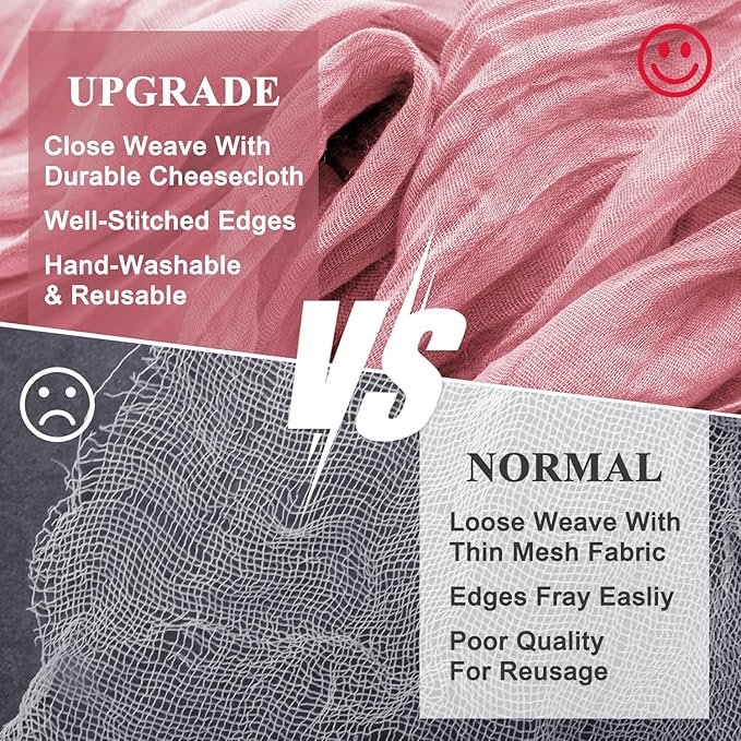 Wokceer Cheesecloth Table Runner 12Pack 10FT Dusty Rose Boho Gauze Cheese Cloth Table Runner for Party Long Rustic Sheer Table Runners for Baby Bridal Shower Wedding Easter Table Decor