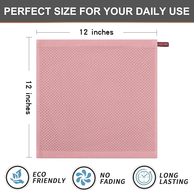 Kitinjoy 100% Cotton Kitchen Dish Cloths (12 X 12 Inches, Dried Roses),6 Pack Waffle Weave Ultra Soft Absorbent Dish Towels for Drying Dishes Quick Drying Kitchen Towels Dish Rags