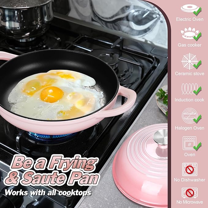 P&P CHEF Bread Dutch Oven for Sourdough, 5.5 Quart Enameled Cast Iron Dutch Oven Pot with Lid for Homemade Bread Baking, Easy to Clean & Even Heat, Pink