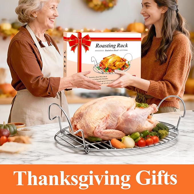 16.5inch Oval Roasting Rack for Oven, Thanksgiving Christmas Gifts for Mom Men Wife Cooking Home Chefs, Stainless Steel Cooling Rack with Handle, Wire Rack for Cooking, Grilling, Drying
