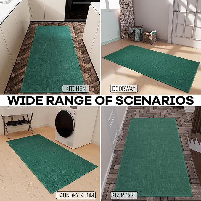 Kitchen Rug, Rubber Non Slip Kitchen Rugs Washable, Absorbent Runner Mat for Floor, Machine Washable Standing Mats for in Front of Sink, Laundry, Entryway, Hallway (Dark Green, 71" × 35.5")