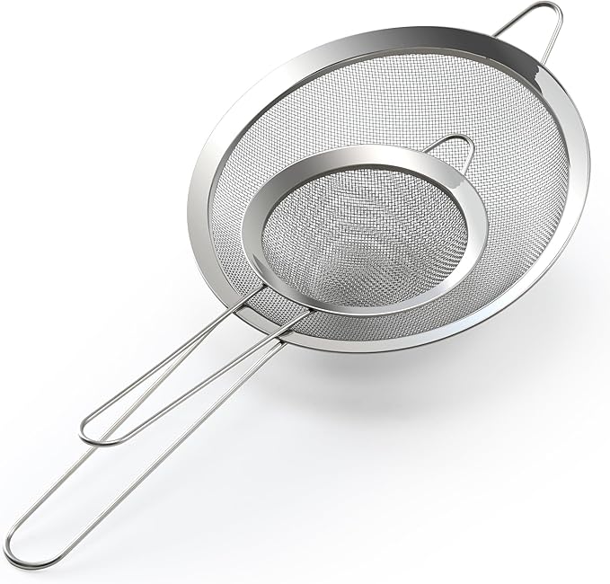 Fine Mesh Sieve Strainer Set, Stainless Steel, 6.3 and 3.94 Inch, with Grip Handles for Kitchen, Food Sifting, Noodles, Rice