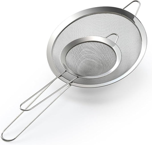 Fine Mesh Sieve Strainer Set, Stainless Steel, 6.3 and 3.94 Inch, with Grip Handles for Kitchen, Food Sifting, Noodles, Rice