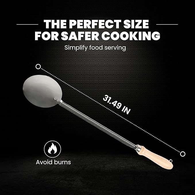 Machika Wooden Handle Skimmer | Wok & Rice Spatula | Stainless Steel | 31 inches