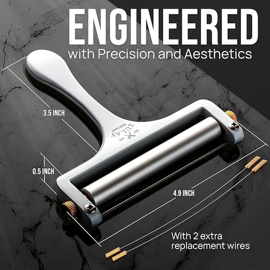 Zulay Kitchen Stainless Steel Wire Cheese Slicer - Adjustable Hand Held Cheese Cutter with 2 Extra Wires - Premium Cheese Shaver For Mozzarella, Cheddar, Gruyere - Cheese Cutter with Wire (White)