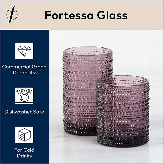 Fortessa Jupiter Beaded Hobnail Glass, 13 Ounce Iced Beverage (Set of 6), Purple