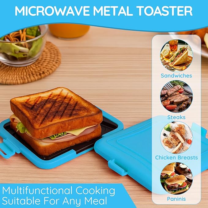 Microwave Sandwich Maker,Microwave Sandwich Toast Maker,Toast Panini Press,Dishwasher Safe,No Power Required,Travel-Friendly Sandwich Maker (Blue)