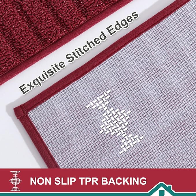BEQHAUSE-Kitchen-Rugs-and-Mats [2PCS] Non Slip Kitchen Mats for Floor,Machine Washable Burgundy Red Kitchen Rugs,Polypropylene Kitchen Floor Mat with TPR Backing 20x30inch/20x48inch