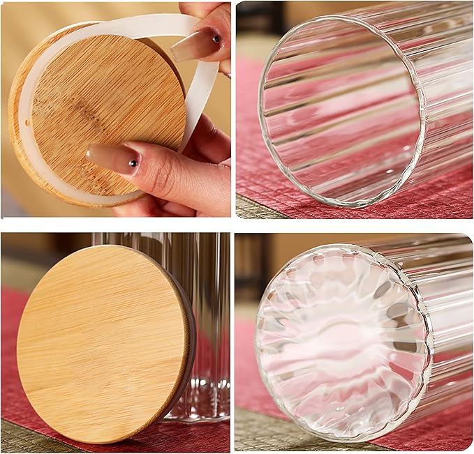 Glass Jar Sugar Container with Bamboo Spoons Lids 16 oz Sugar Bowl Coffee Bar Food Storage Jar Cereal Nuts Salts Coffee Tea Flour Sugar Container Spice Jar
