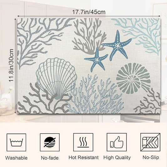 Coastal Placemats Starfish Beach Theme Ocean Seashell WashableTablemats Resistant Place Mats Kitchen Decor Dining Decoration for Party, Nautical Placemats Set of 4-13