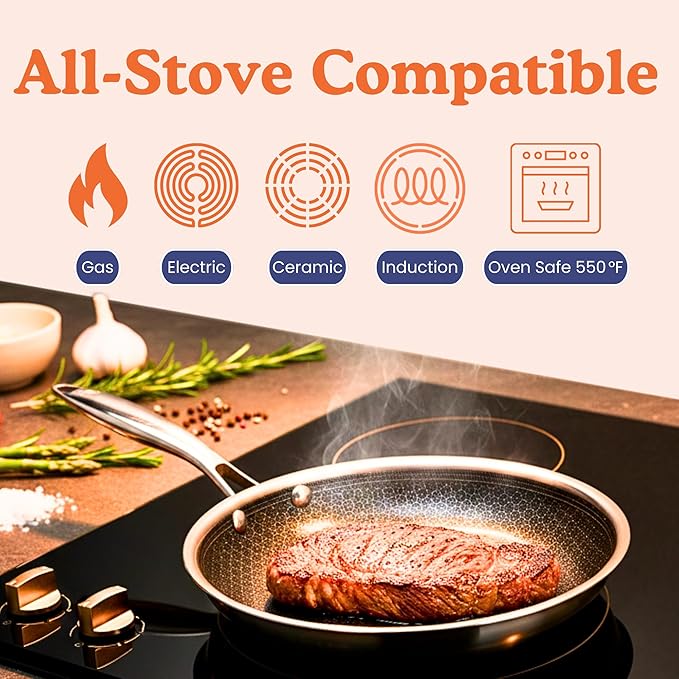 Ziruma Non-Toxic Frying Pan, Non Stick 8" Fully Clad for Fast & Even Heat, PFOA-Free, Premium 304 Stainless Steel Handle, Induction Compatible, Oven Safe to 500°F