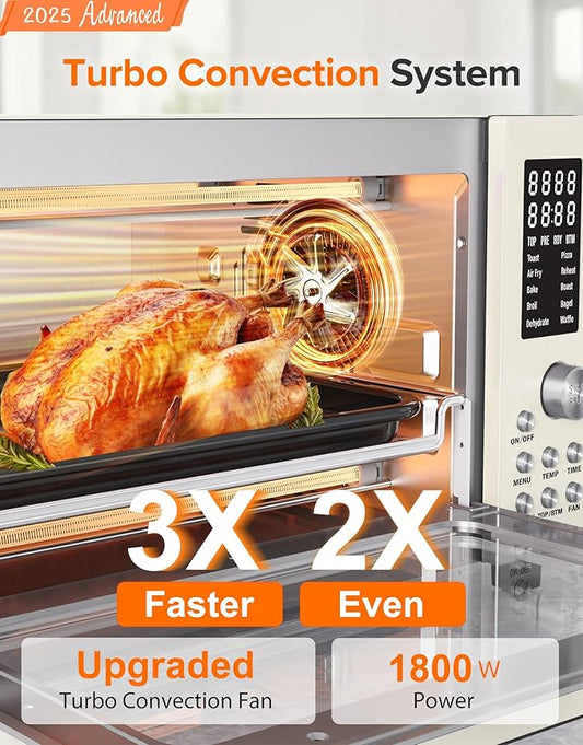 Nuwave Bravo Pro Smart Air Fryer Toaster Oven Combo, Airfryer Convection Oven Countertop, 10-in-1 Functions with Quicker & Even Crisp Technology, 1800W, 50-450°F, PFAS-Free, 21QT, Vanilla Cream