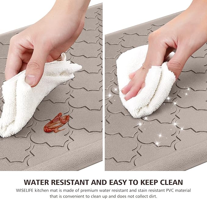 WISELIFE Cushioned Anti Fatigue Floor Mat, Thick Non Slip Water Resistant Kitchen Rug, Heavy Duty Foam Standing Mat for Kitchen, Office, Desk, Sink, Laundry (17.3"x28"+17.3"x60")