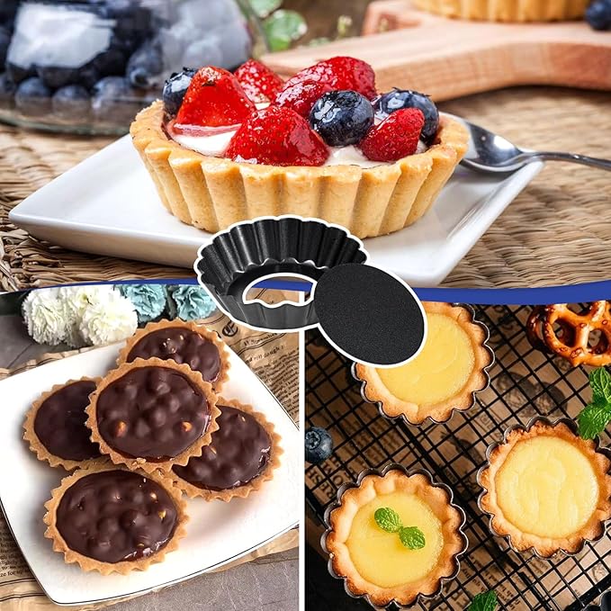 32 Pcs Mini Tart Pans with Removable Bottom, 3 Inch Round Nonstick Quiche Pan Small Quiche Pans Bakeware Mold Fluted Side for Pies Quiche Cheese Cakes Desserts