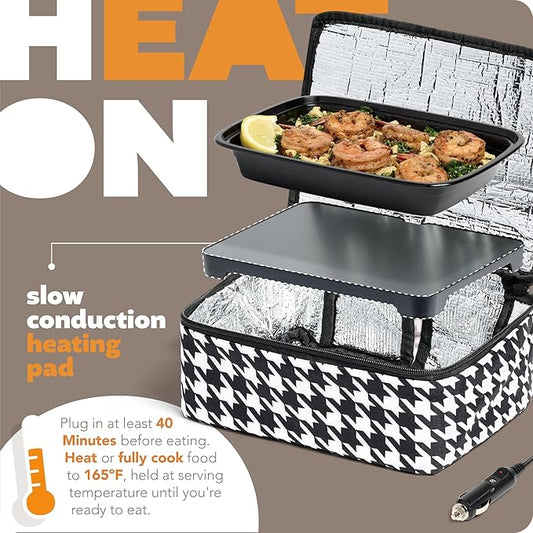 HOTLOGIC Mini Heated Lunch Box - Portable Electric Food Warmer for Men and Women - Great for Work, Office, and Construction - Cook, Reheat, and Eat on the Go - 12V - Houndstooth