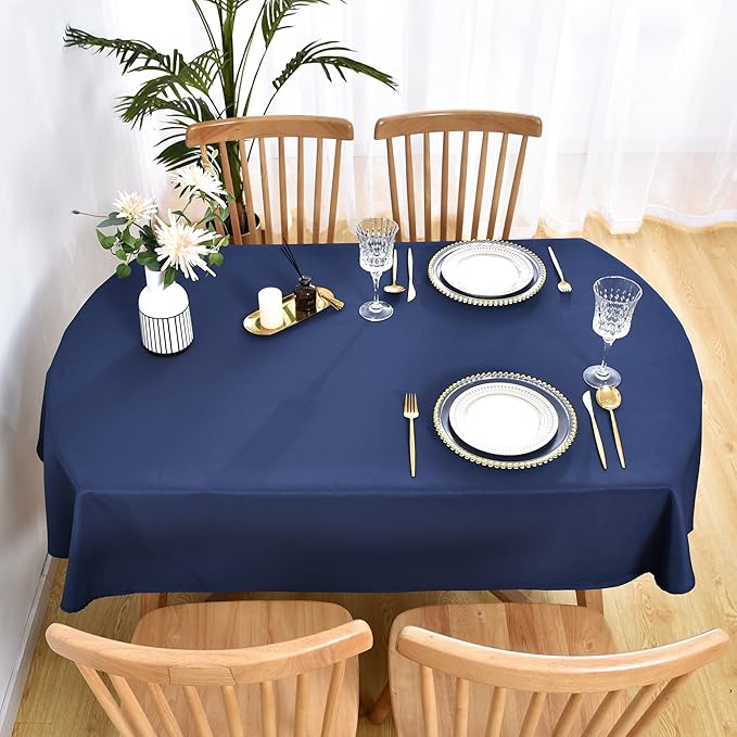 Wolkemer Small Oval Tablecloth 52 x 70 Inch Washable Fabric Table Cloth Solid Navy Blue Table Cover for Dining Wedding Party Banquet Tabletop Decoration