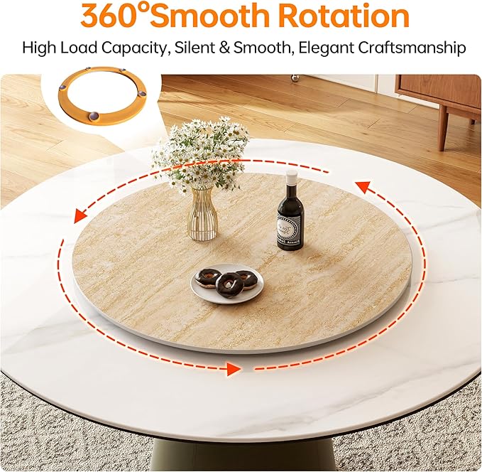 Lazy Susan Turntable 23.6 Inch-360° Silent Rotating Anti-Slip Serving Tray,Heavy Duty Centerpiece for Kitchen,Dining &Coffee Table-Beige Modern Design with Non-Slip Base