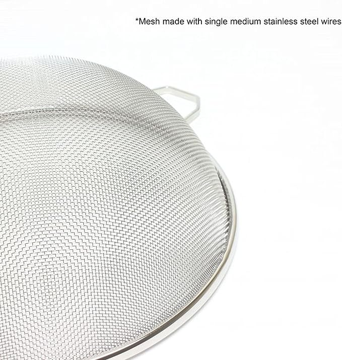 TrueCraftware- 10-Inch Single Medium Mesh Strainer Stainless Steel 10-3/4" Handle Length Wooden Handle- Kitchen Utensil Food Strainer Skimmer Spoon for Cooking Sieve Sifters Pasta Fruits Vegetable