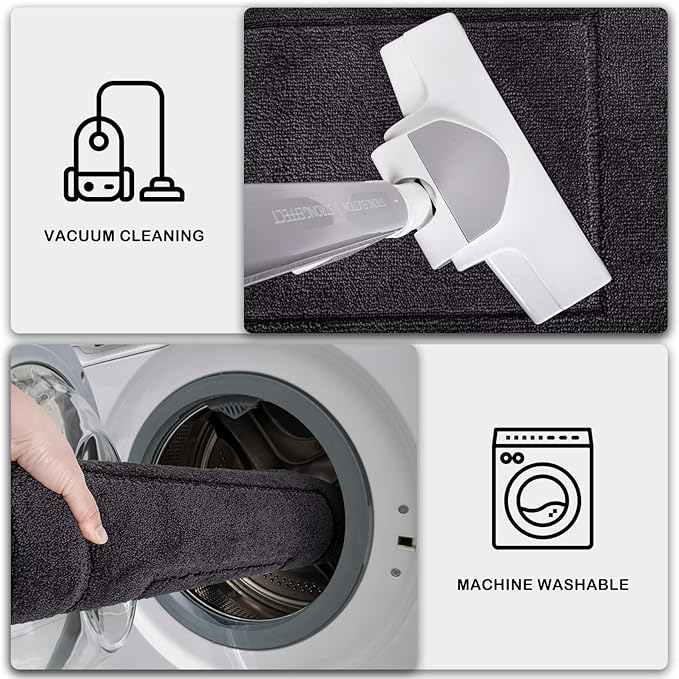 PURRUGS Machine Washable Kitchen Rug Set [2 PCS] (24" x 35.5"+ 24" x 59"), Non-Slip/Skid Kitchen Runner Rugs & Floor Mats, Super Absorbent Soft Standing Mats for Kitchen, Laundry & Sink, Charcoal