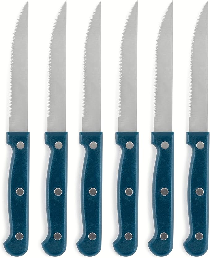 Core Kitchen Set of 6 Colorful Kitchen Steak Knives - 4.5" Blade - Sapphire