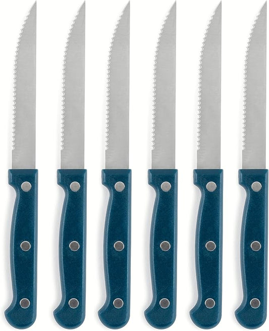 Core Kitchen Set of 6 Colorful Kitchen Steak Knives - 4.5" Blade - Sapphire