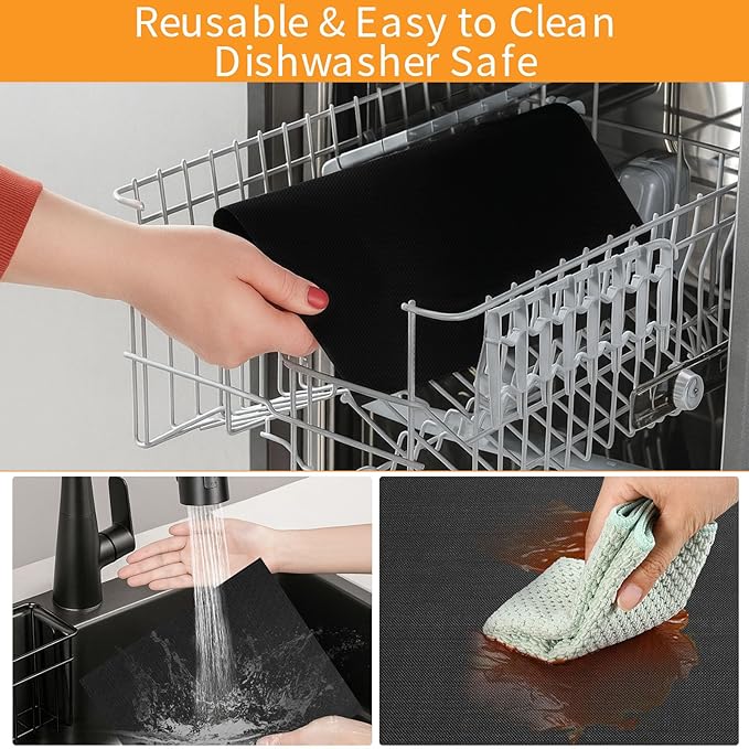GWYSY 4 Packs Oven Liners for Bottom of Oven, 13.4"x10.8" Pre-Cut Rectangle Reusable Fiberglass Heat Resistant Non-Stick Mat Accessories for Breville BOV845BSS Smart Oven Pro Countertop Oven Air Fryer