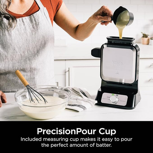 Ninja Belgian Waffle Maker PRO NeverStick – Vertical Design, No-Mess Nonstick, 5 Shade Settings + Specialty Mode, Fluffy & Crispy Waffles, Easy Cleanup, BW1001C (Canadian Version)